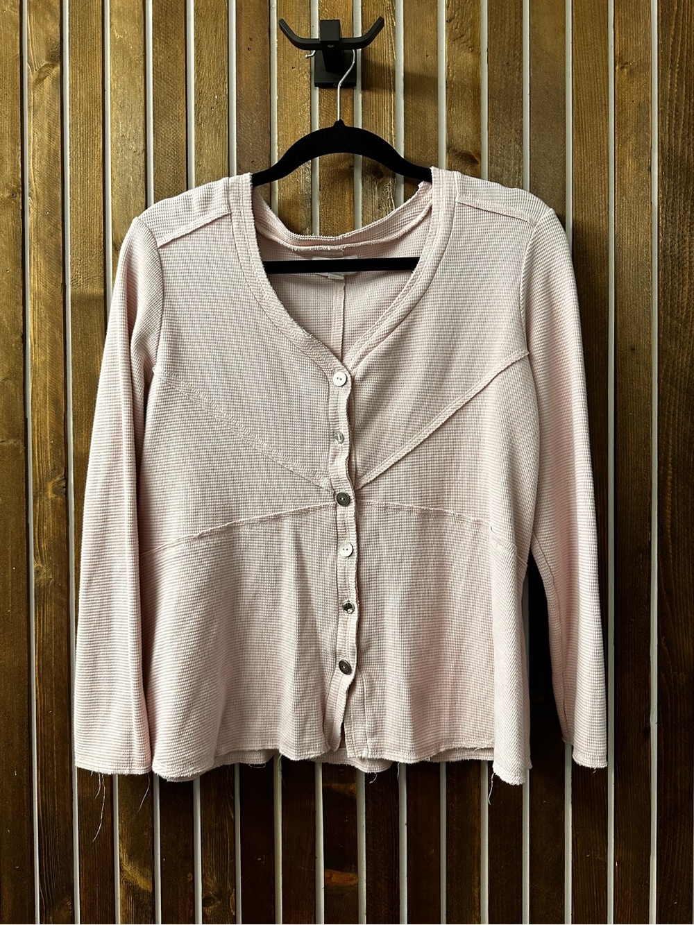 NEON BUDDHA | waffle button long sleeve blouse top light pink - medium